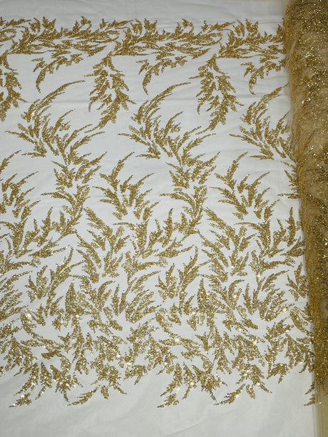Fashion Beaded Vine Lace Polyester Fabric - Beaded Vine Pattern, 54" Width (1 Yard)