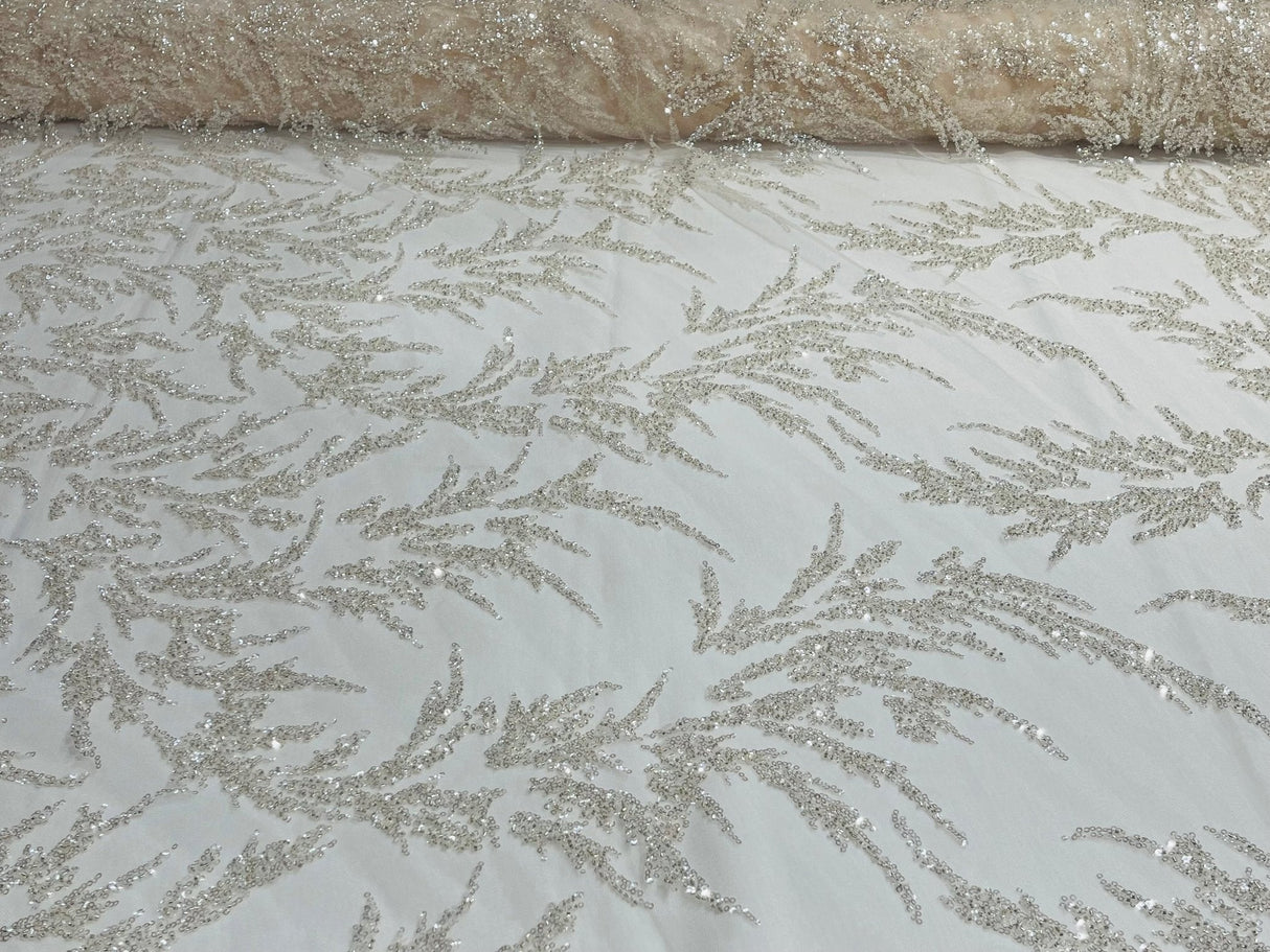 Fashion Beaded Vine Lace Polyester Fabric - Beaded Vine Pattern, 54" Width (1 Yard)