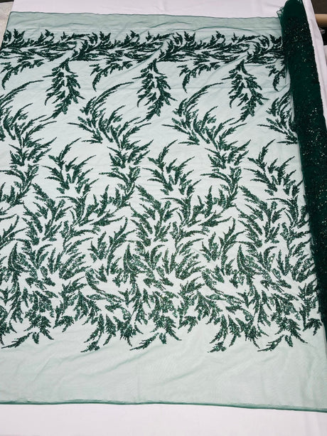 Fashion Beaded Vine Lace Polyester Fabric - Beaded Vine Pattern, 54" Width (1 Yard)