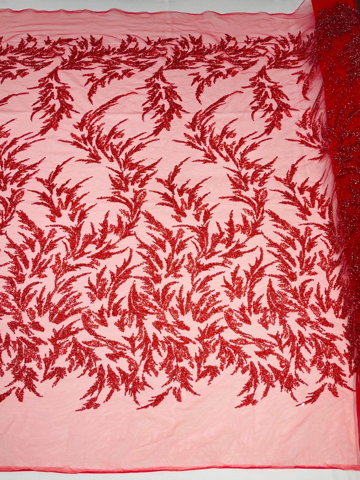 Fashion Beaded Vine Lace Polyester Fabric - Beaded Vine Pattern, 54" Width (1 Yard)