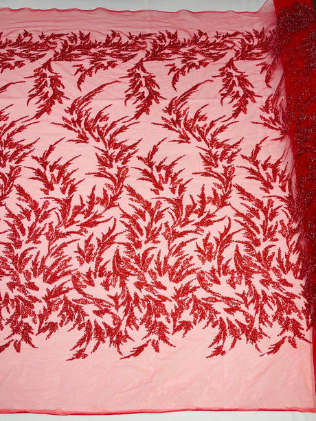 Fashion Beaded Vine Lace Polyester Fabric - Beaded Vine Pattern, 54" Width (1 Yard)