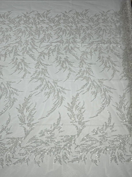 Fashion Beaded Vine Lace Polyester Fabric - Beaded Vine Pattern, 54" Width (1 Yard)
