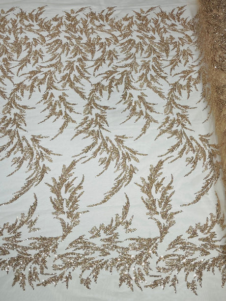 Fashion Beaded Vine Lace Polyester Fabric - Beaded Vine Pattern, 54" Width (1 Yard)