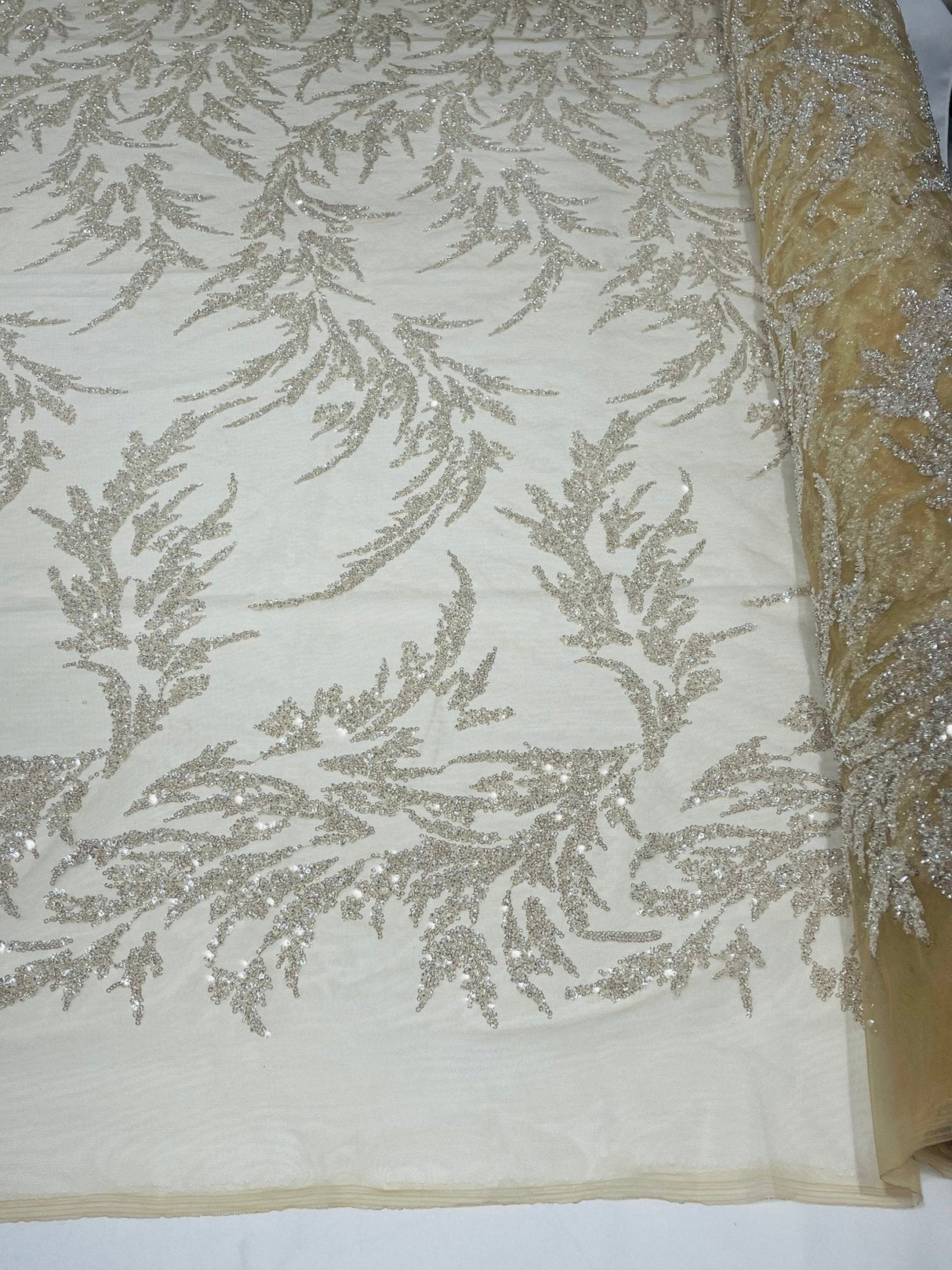 Fashion Beaded Vine Lace Polyester Fabric - Beaded Vine Pattern, 54" Width (1 Yard)