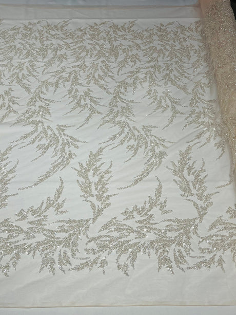 Fashion Beaded Vine Lace Polyester Fabric - Beaded Vine Pattern, 54" Width (1 Yard)