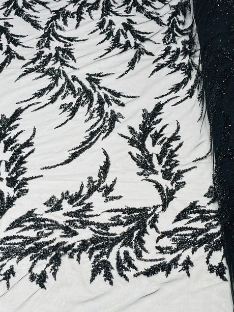 Fashion Beaded Vine Lace Polyester Fabric - Beaded Vine Pattern, 54" Width (1 Yard)