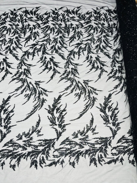 Fashion Beaded Vine Lace Polyester Fabric - Beaded Vine Pattern, 54" Width (1 Yard)