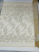 Fashion Beaded Vine Lace Polyester Fabric - Beaded Vine Pattern, 54" Width (1 Yard)