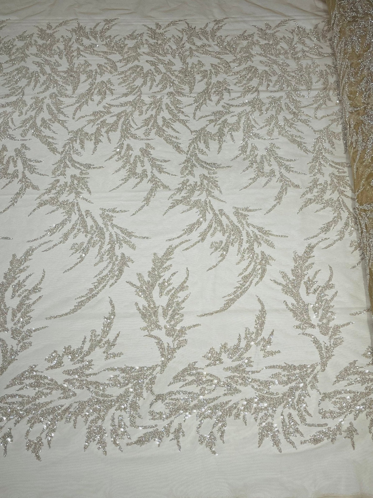 Fashion Beaded Vine Lace Polyester Fabric - Beaded Vine Pattern, 54" Width (1 Yard)