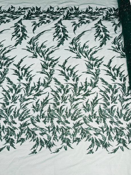 Fashion Beaded Vine Lace Polyester Fabric - Beaded Vine Pattern, 54" Width (1 Yard)