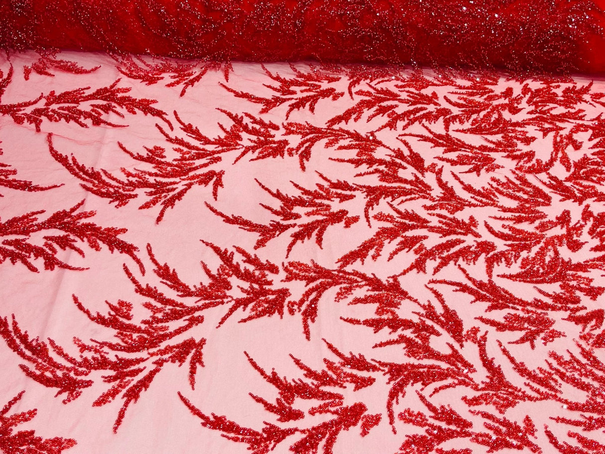 Fashion Beaded Vine Lace Polyester Fabric - Beaded Vine Pattern, 54" Width (1 Yard)