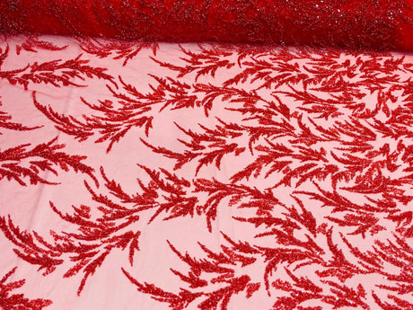 Fashion Beaded Vine Lace Polyester Fabric - Beaded Vine Pattern, 54" Width (1 Yard)