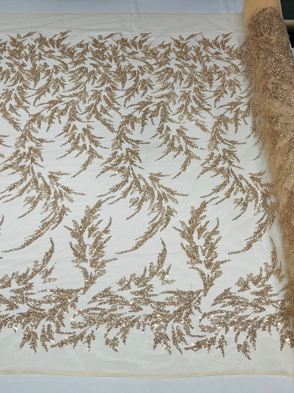 Fashion Beaded Vine Lace Polyester Fabric - Beaded Vine Pattern, 54" Width (1 Yard)