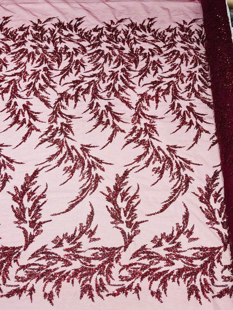Fashion Beaded Vine Lace Polyester Fabric - Beaded Vine Pattern, 54" Width (1 Yard)
