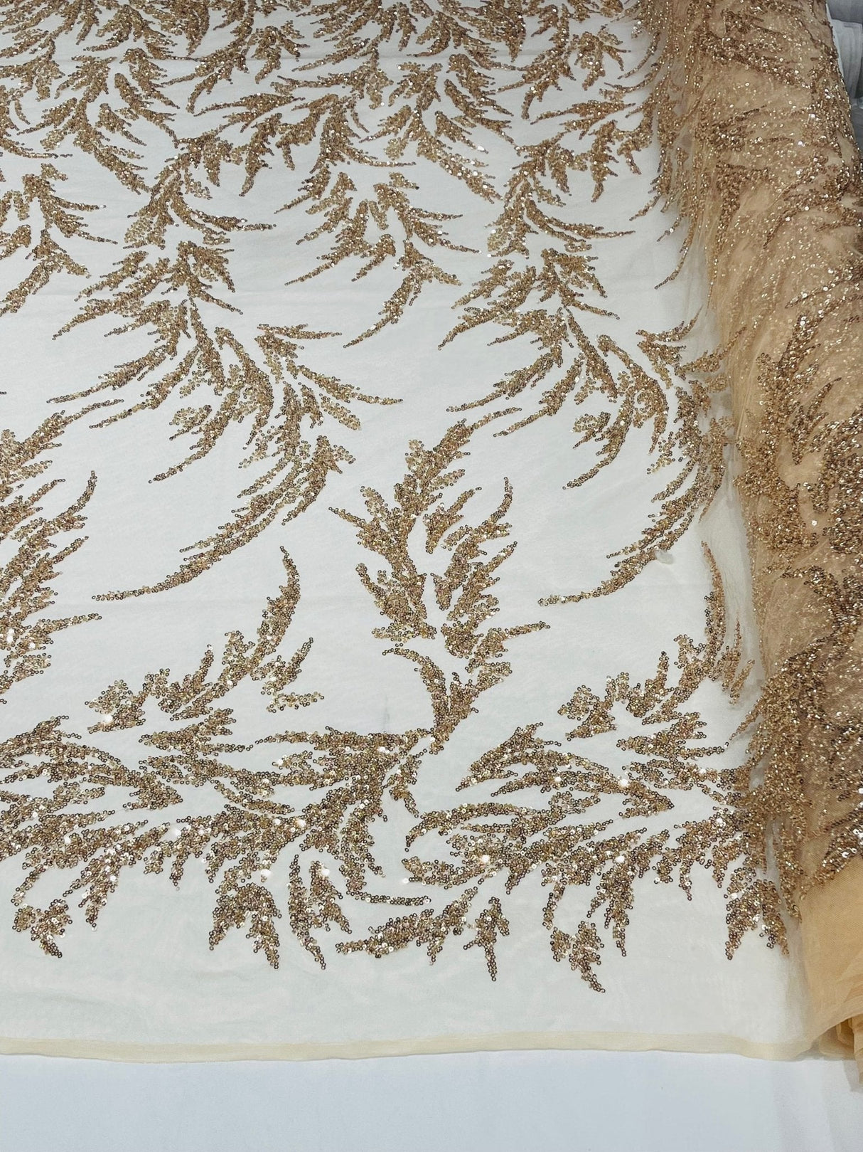 Fashion Beaded Vine Lace Polyester Fabric - Beaded Vine Pattern, 54" Width (1 Yard)