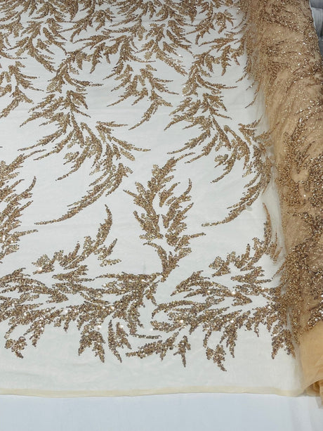 Fashion Beaded Vine Lace Polyester Fabric - Beaded Vine Pattern, 54" Width (1 Yard)