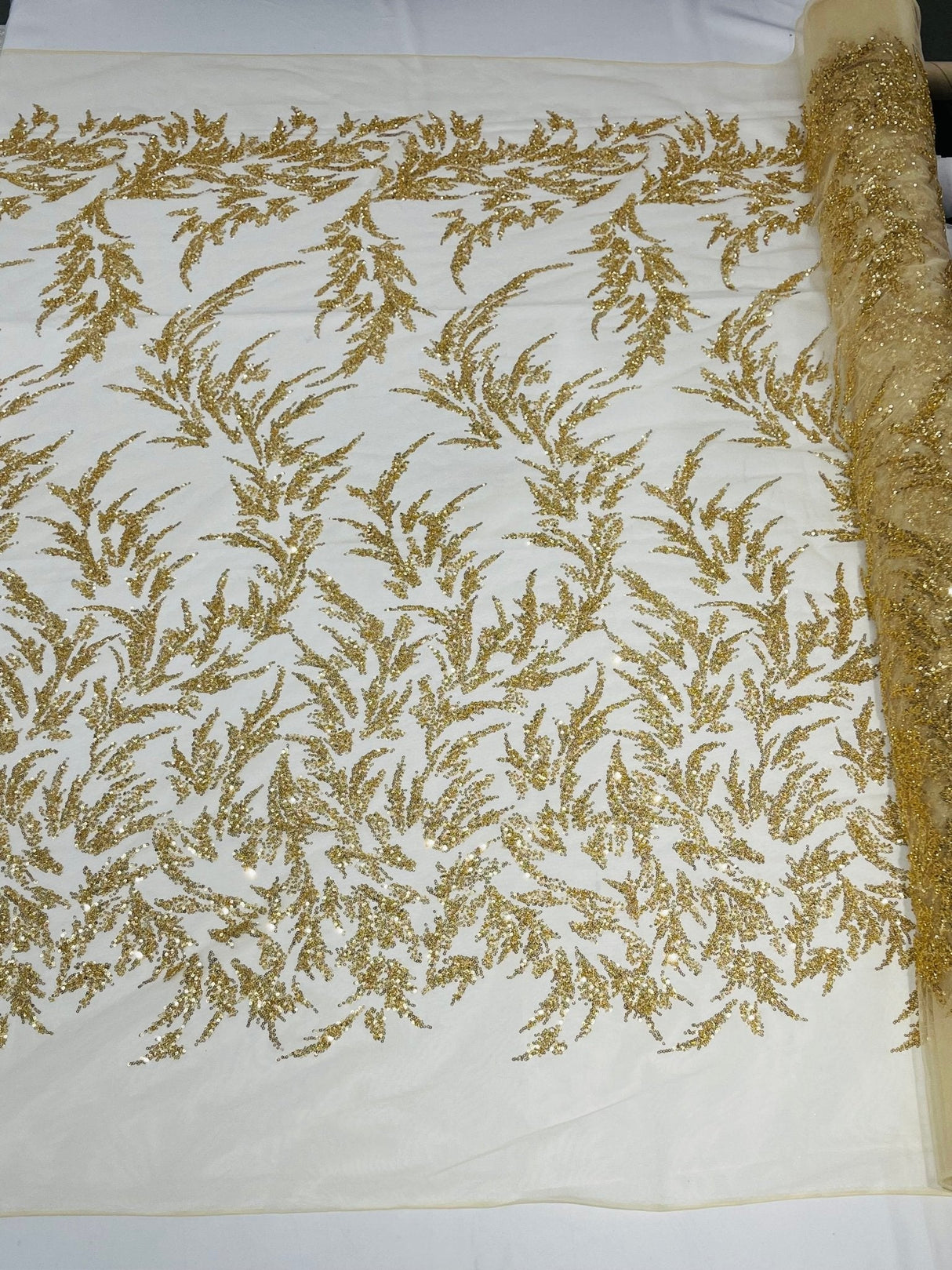 Fashion Beaded Vine Lace Polyester Fabric - Beaded Vine Pattern, 54" Width (1 Yard)