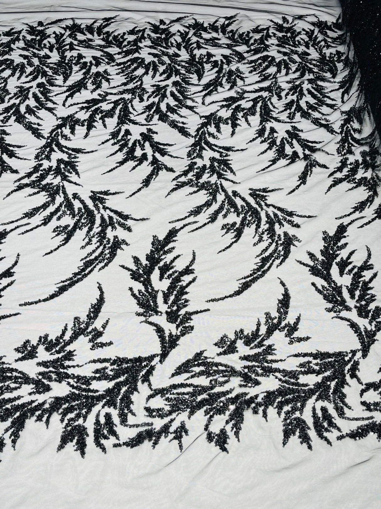 Fashion Beaded Vine Lace Polyester Fabric - Beaded Vine Pattern, 54" Width (1 Yard)