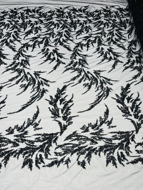 Fashion Beaded Vine Lace Polyester Fabric - Beaded Vine Pattern, 54" Width (1 Yard)