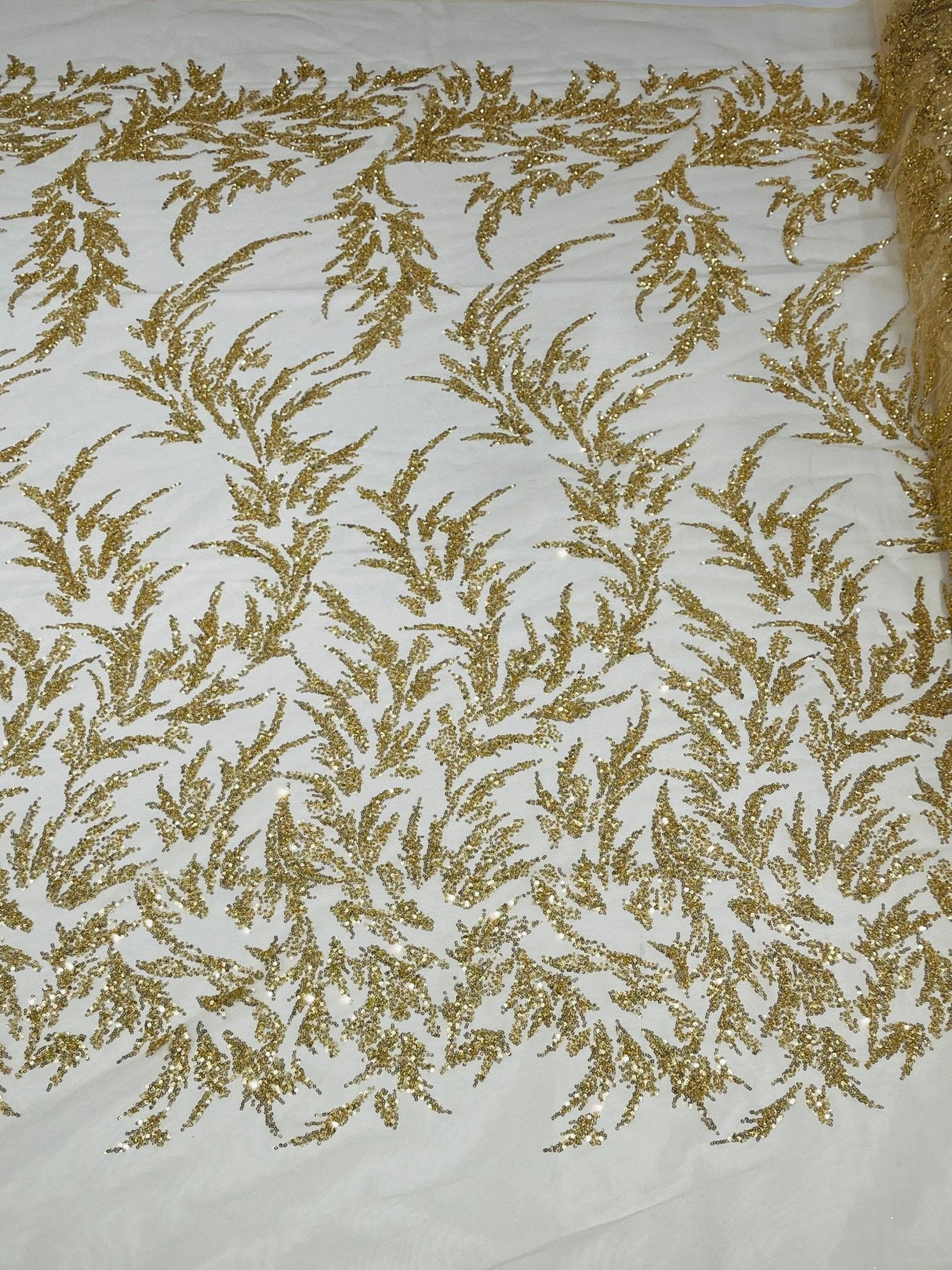 Fashion Beaded Vine Lace Polyester Fabric - Beaded Vine Pattern, 54" Width (1 Yard)