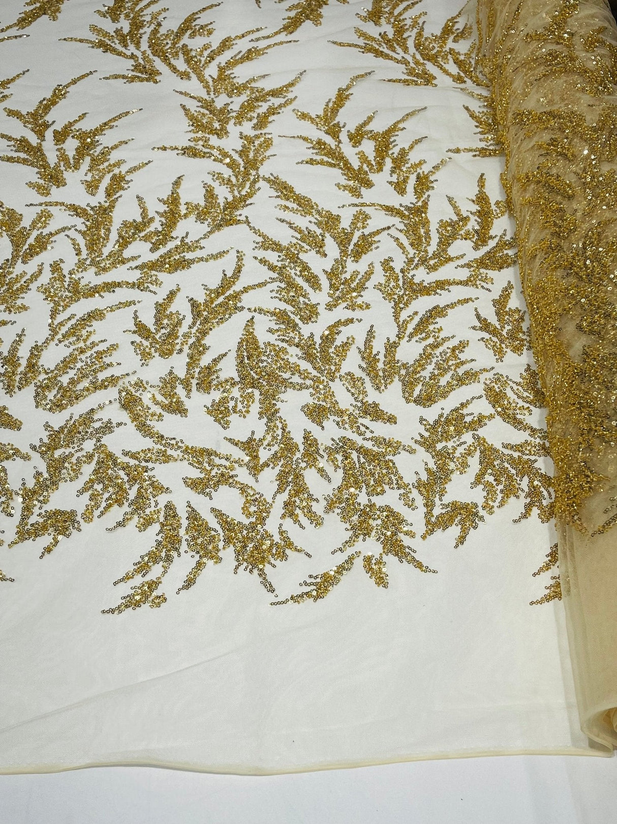 Fashion Beaded Vine Lace Polyester Fabric - Beaded Vine Pattern, 54" Width (1 Yard)