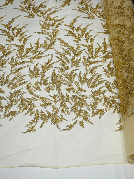 Fashion Beaded Vine Lace Polyester Fabric - Beaded Vine Pattern, 54" Width (1 Yard)