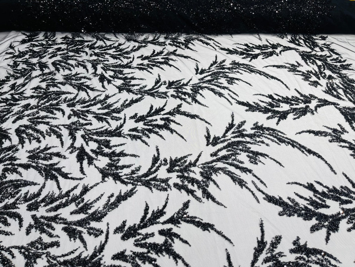 Fashion Beaded Vine Lace Polyester Fabric - Beaded Vine Pattern, 54" Width (1 Yard)