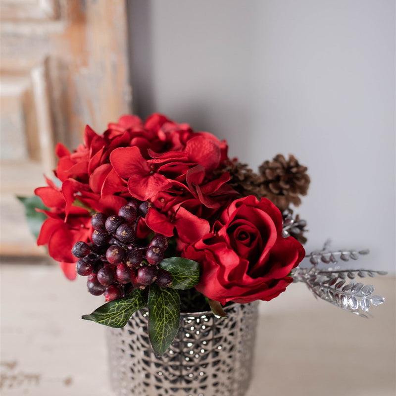 Valentine’s Day Floral Arrangement with Real Touch Rose – Red Artificial Flower Vase Set