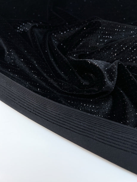 Black Velour Knitted Polyamide Stretch Fabric