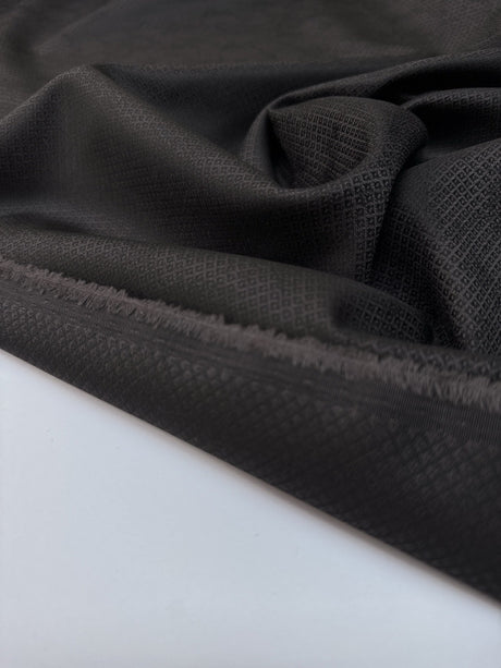 Wool Silk Jacquard Fabric Gray Black