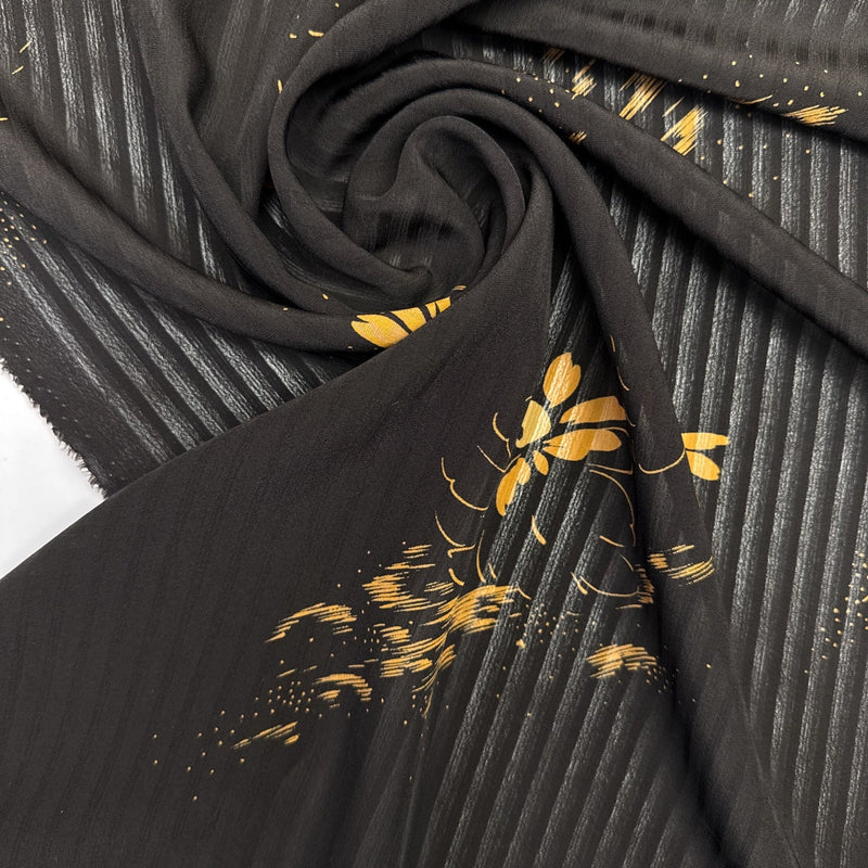 Cotton Chiffon Printed Floral Black Yellow
