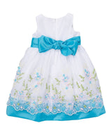 Embroidered Party Dress With Sash And Flower Girls Fancy Dresses Fabric - Aqua, Burgundy, Purple, Peach, Pink, Ivory, Embroidered, Multiple Sizes (1 Piece)