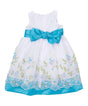 Embroidered Party Dress With Sash And Flower Girls Fancy Dresses - Embroidered Party Dress, Ivory, Aqua, Burgundy, Purple, Peach, Pink, 12Month To 10 (1 Piece)