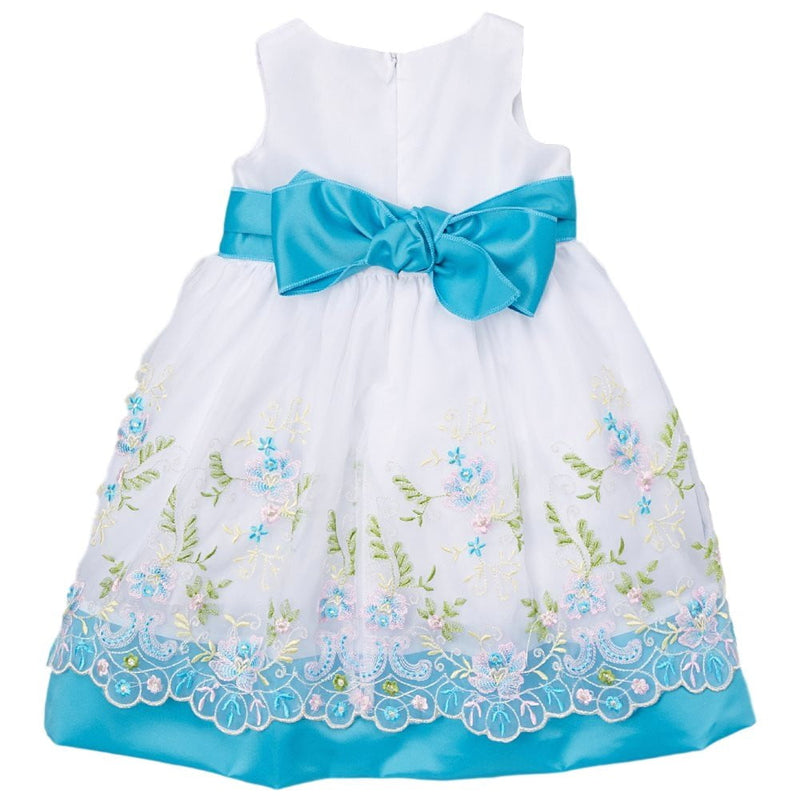 Embroidered Party Dress With Sash And Flower Girls Fancy Dresses - Embroidered Party Dress, Girls Fancy Dresses, Colorful, Special Occasion, 12Month To 10 (1 Piece)