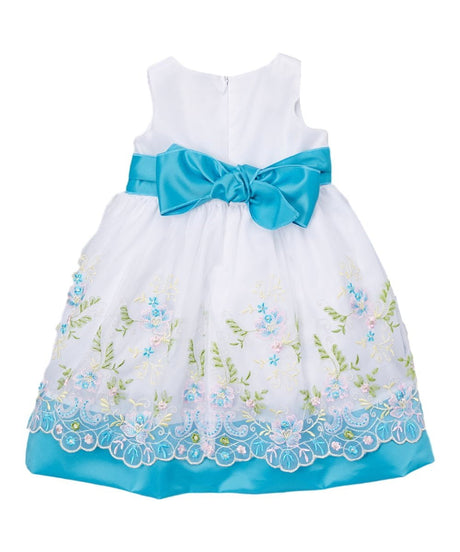 Embroidered Party Dress With Sash And Flower Girls Fancy Dresses - Embroidered Party Dress, Colorful, Sizes 12Month To 10 (1 Piece)