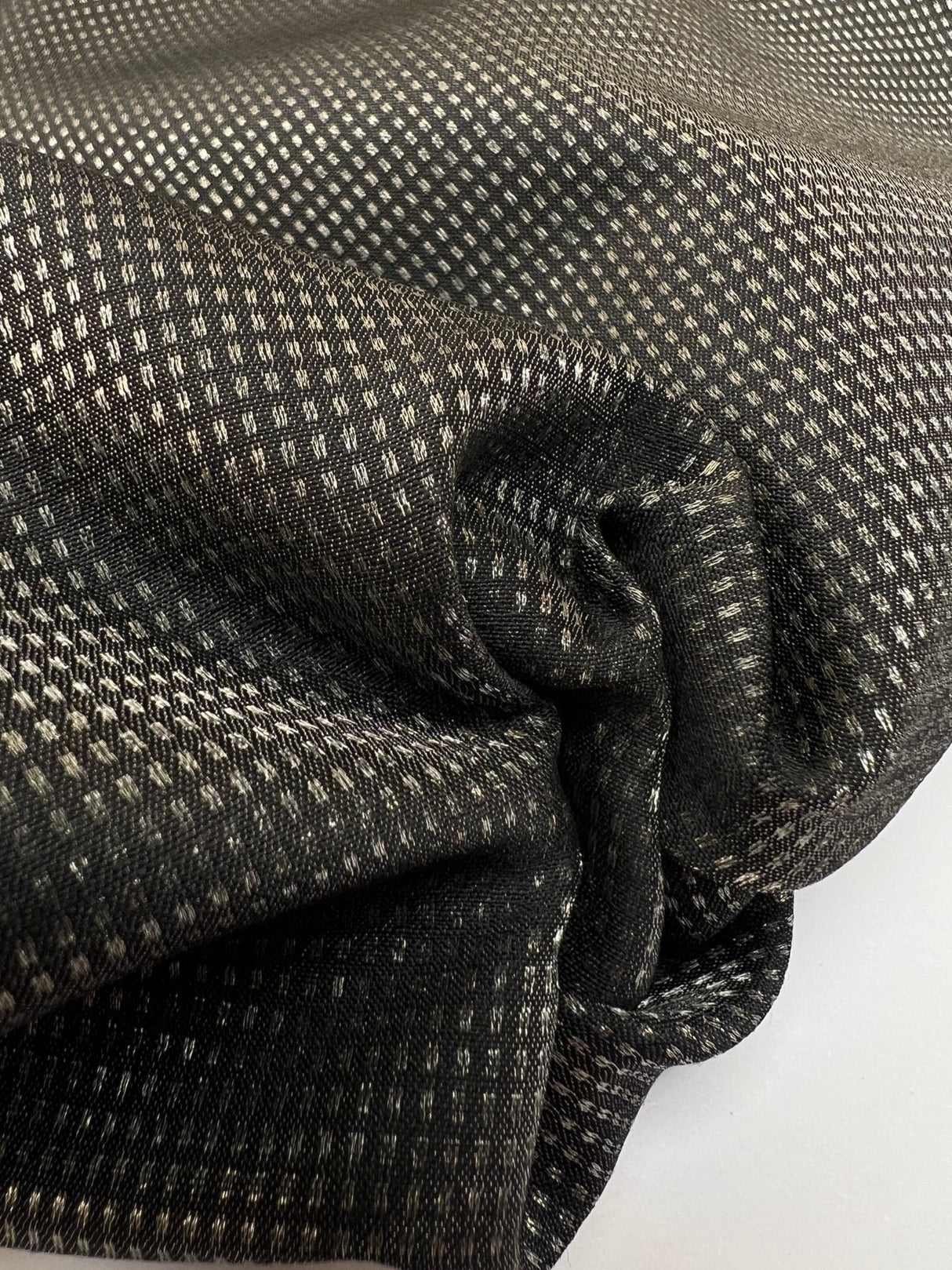 Wool Jacquard Fabric Silver Black Geometric