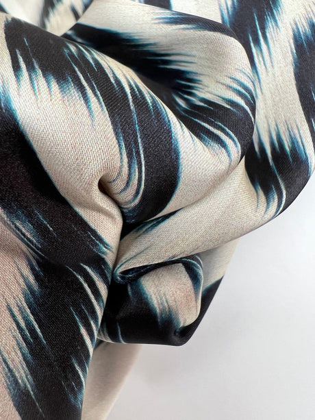 Polyester Sateen Printed Beige Blue