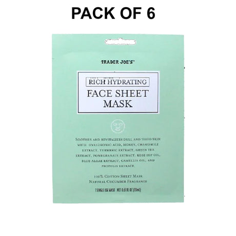 Trader Joe’s Rich Hydrating Face Sheet Mask Natural Cucumber Fragrance | 0.67 Fl Oz