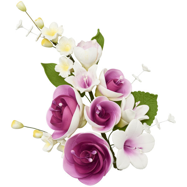 Purple Roses Large Flower Assortment Gum Paste Spray Toppers
