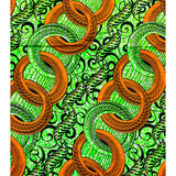 African Print Ankara Cotton Fabric - Orange, Green, Black Nuhu, 46" Width (Per Yard)