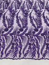 Feather And Vine Beaded Lace Fabric - Feather And Vine Pattern, 54" Width (1 Yard)