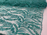 Feather And Vine Beaded Lace Fabric - Feather And Vine Pattern, 54" Width (1 Yard)