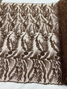 Feather And Vine Beaded Lace Fabric - Feather And Vine Pattern, 54" Width (1 Yard)
