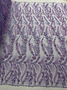 Feather And Vine Beaded Lace Fabric - Feather And Vine Pattern, 54" Width (1 Yard)