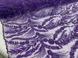 Feather And Vine Beaded Lace Fabric - Feather And Vine Pattern, 54" Width (1 Yard)