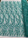 Feather And Vine Beaded Lace Fabric - Feather And Vine Pattern, 54" Width (1 Yard)