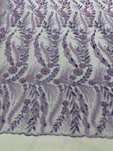 Feather And Vine Beaded Lace Fabric - Feather And Vine Pattern, 54" Width (1 Yard)