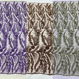 Feather And Vine Beaded Lace Fabric - Feather And Vine Pattern, 54" Width (1 Yard)