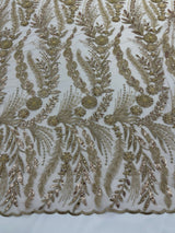 Feather And Vine Beaded Lace Fabric - Feather And Vine Pattern, 54" Width (1 Yard)