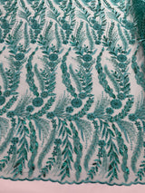 Feather And Vine Beaded Lace Fabric - Feather And Vine Pattern, 54" Width (1 Yard)